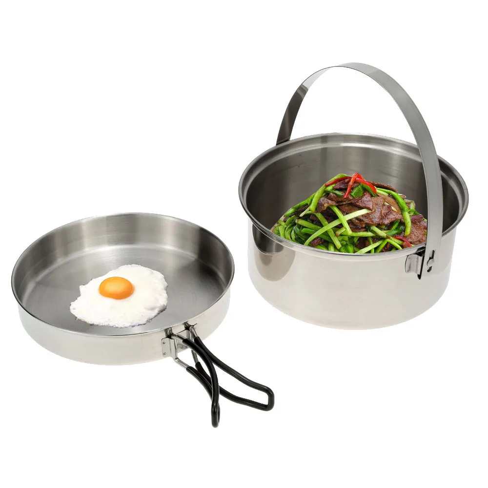 

Outdoor Pot Pan Mesh Bag Camping Hiking Cookware Backpacking Cooking Picnic Pot Set Foldable Handles Cooking Bowl Pot Pan Set