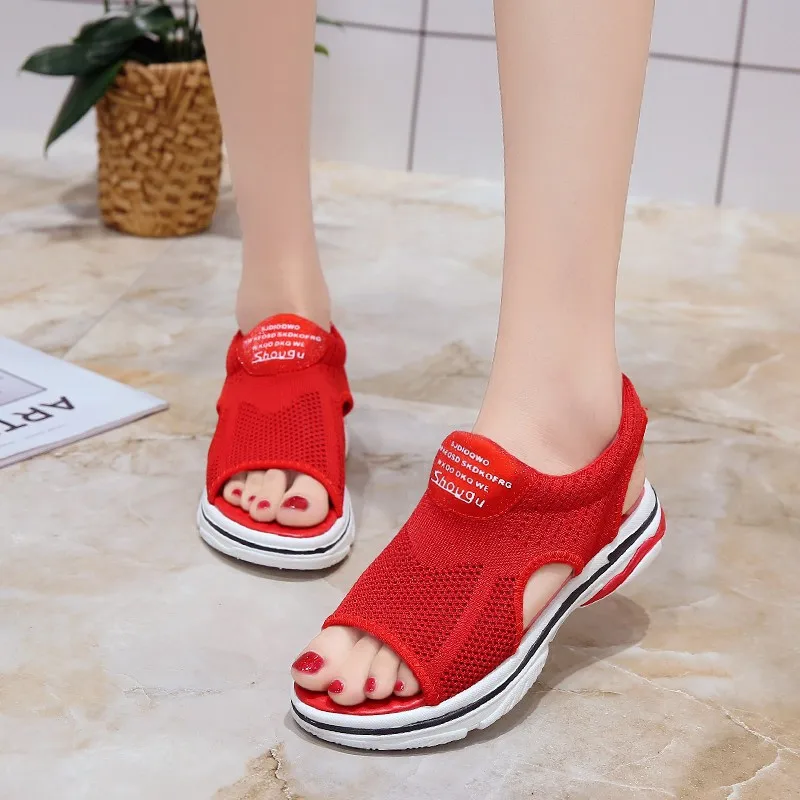 

breathable comfort shopping ladies walking shoes red black women sandals for summer new platform sandal Ulzzang shoes zapatos