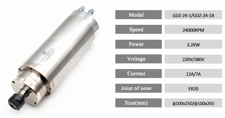 Водяное охлаждение шпинделя GDZ-24-1 GDZ-24-1B GDZ-24-2 3.2KW 220V 24000 об/мин 12A 400 Гц диаметр 100 мм 105 мм