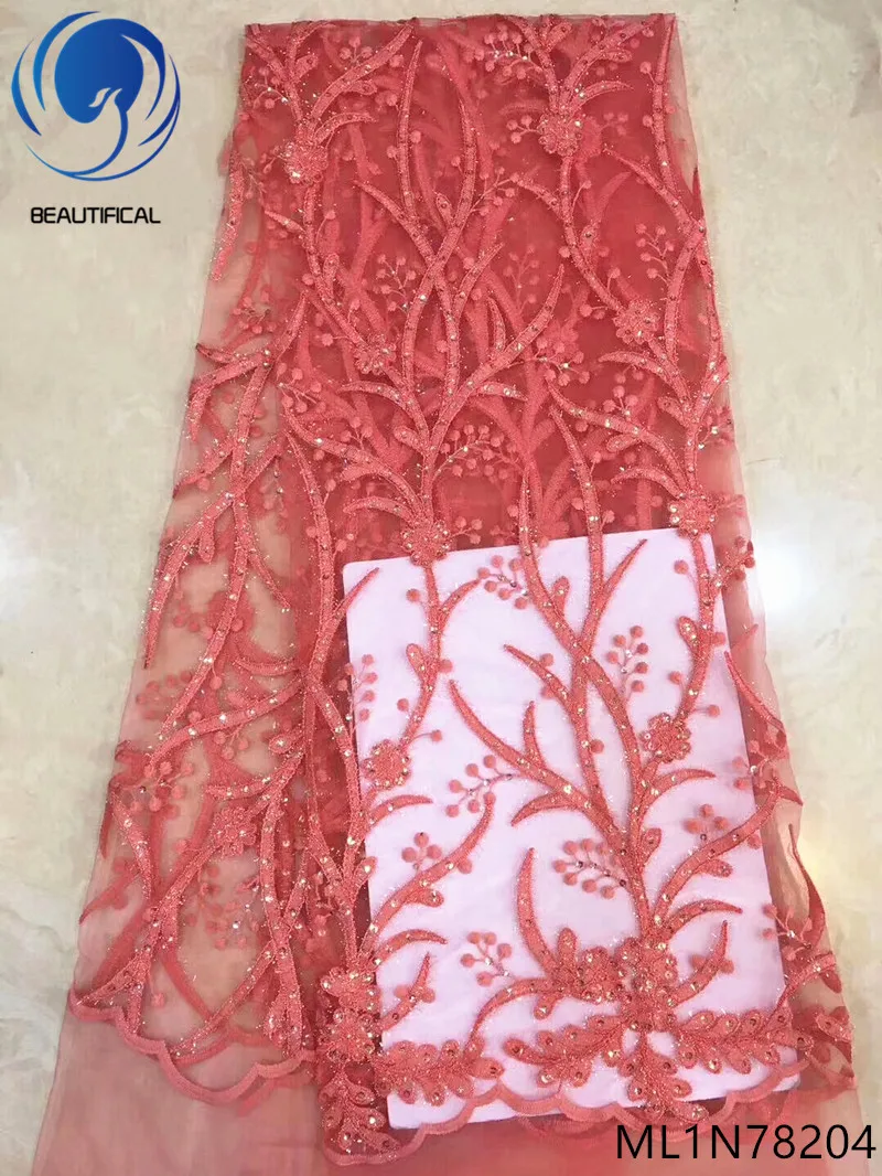 

Beautifical lace fabric quality red lace fabric with sequins guangzhou lace fabric wholesale 5 yards/piece for party ML1N782