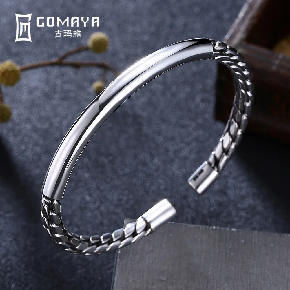 

GOMAYA 999 Sterling Silver Simple Style Bangles for Women Fine Jewelry High Quality Engagement Bracelets 2018 New