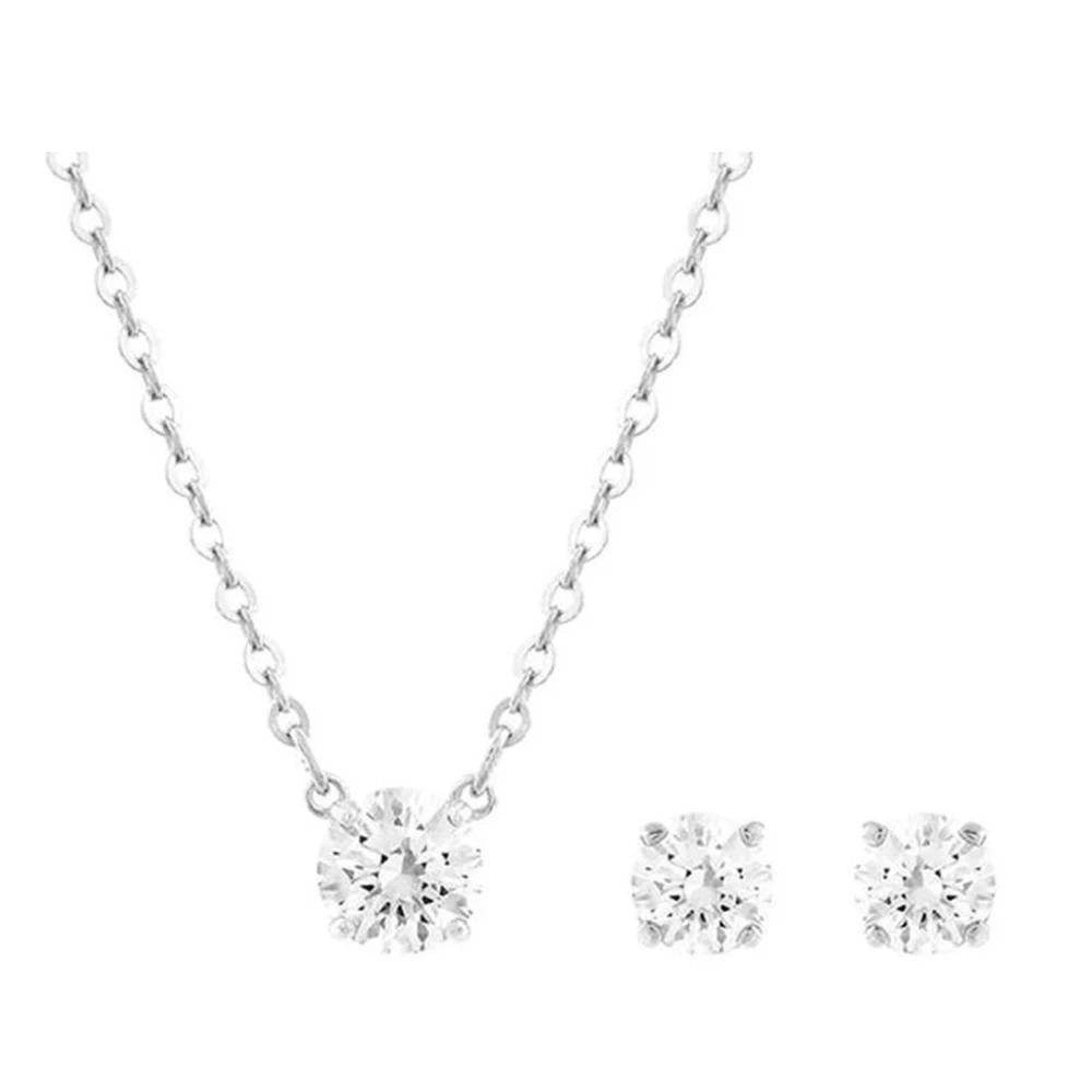 

2018 New White Gold Pendant Crystal-Like Perforated Earrings Necklace Set Recommended Holiday Anniversary Gift Free Shipping