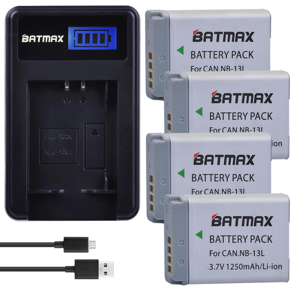 Batmax 4pack Nb13l Nb 13l Nb13l Battery + Lcd Usb Charger For Canon