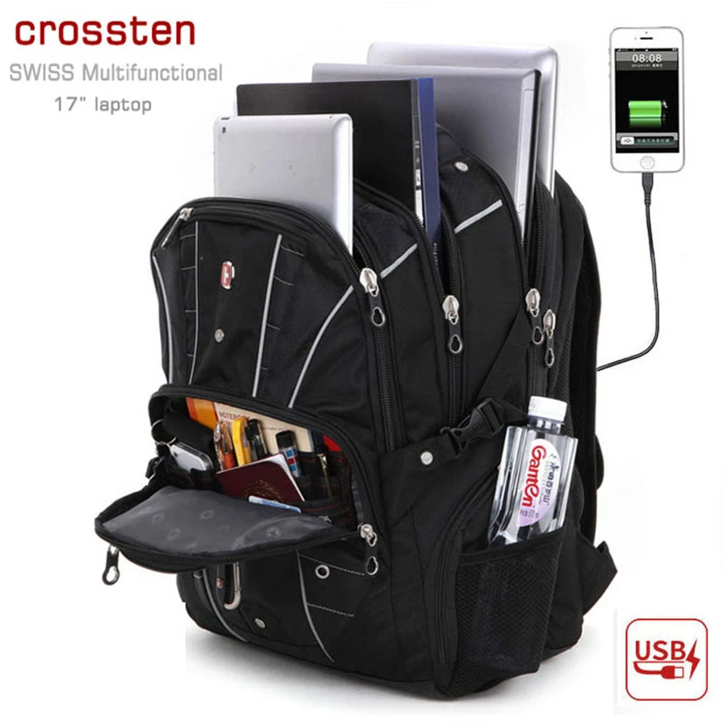 Swiss multifuncional para portátil de 17 "con carga bolsa de de gran capacidad, impermeable, con candado para Puerto antirrobo| Mochilas| - AliExpress