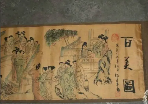 

Exquisite Chinese Collectable old scroll painting - hundreds of beautiful girls
