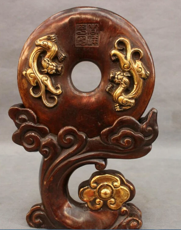 

dr606 10" Chinese Bronze Gilt Home Decoration FengShui Dragon Kylin Beast Statue Set