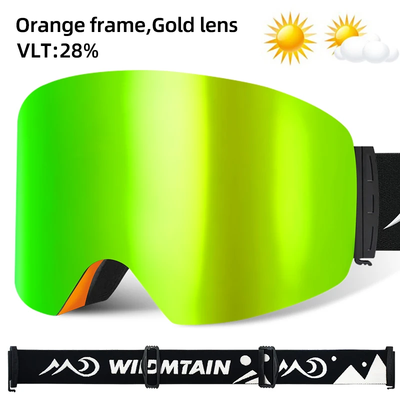 Очки для катания на лыжах с защитой от запотевания UV400, премиум-класса, для мужчин и женщин, для молодых зимних видов спорта, для сноуборда, очки для лыжного спорта - Цвет: Gold