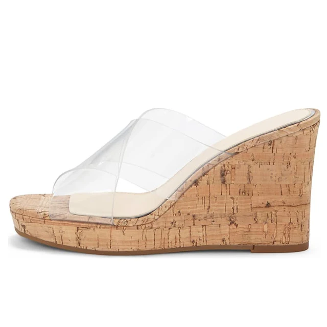 clear cork wedge heels