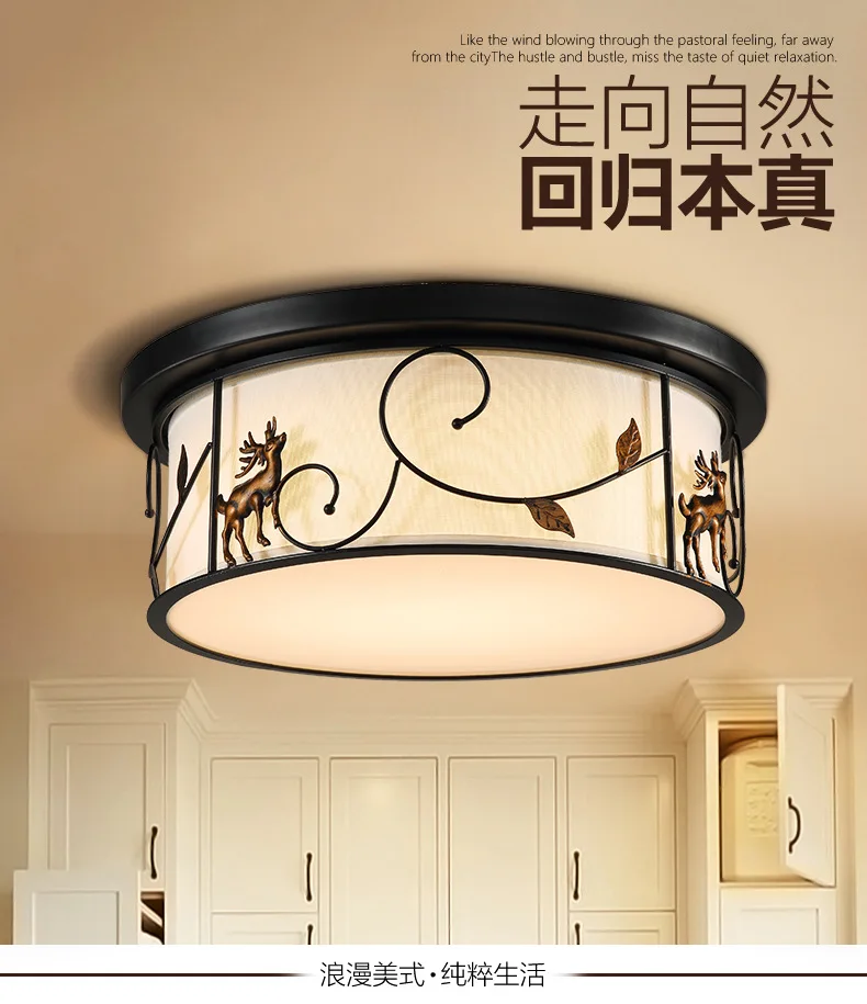 American Ceiling Light Deer Led Top Light Round Iron Ceiling