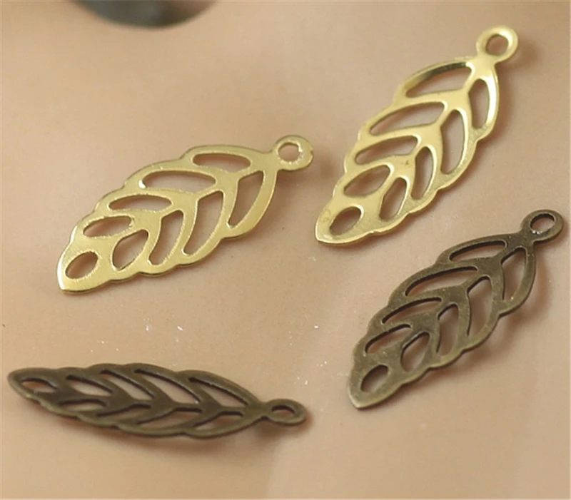 20pcs 6*13MM European Leaf Charms Wholesale Brass Material DIY Jewelry Vintage Leaf Pendant