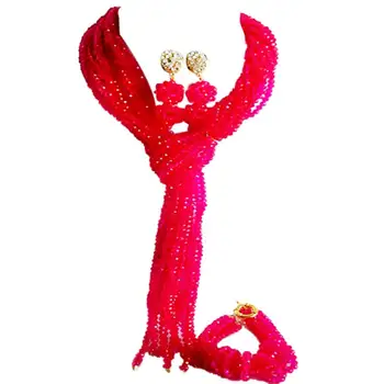 

Hot Sale Fuchsia Pink Crystal Women Anniversary Beads Necklace Earrings Bracelet Sets 10C-WJ-01
