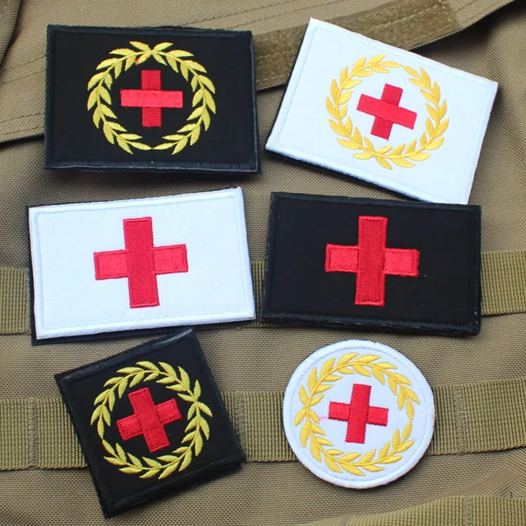 

Embroidery Red Cross Brassard Cloth Medical Tactical Patch Hook And Loops Military Emblem Morale Armband Army Combat Badge