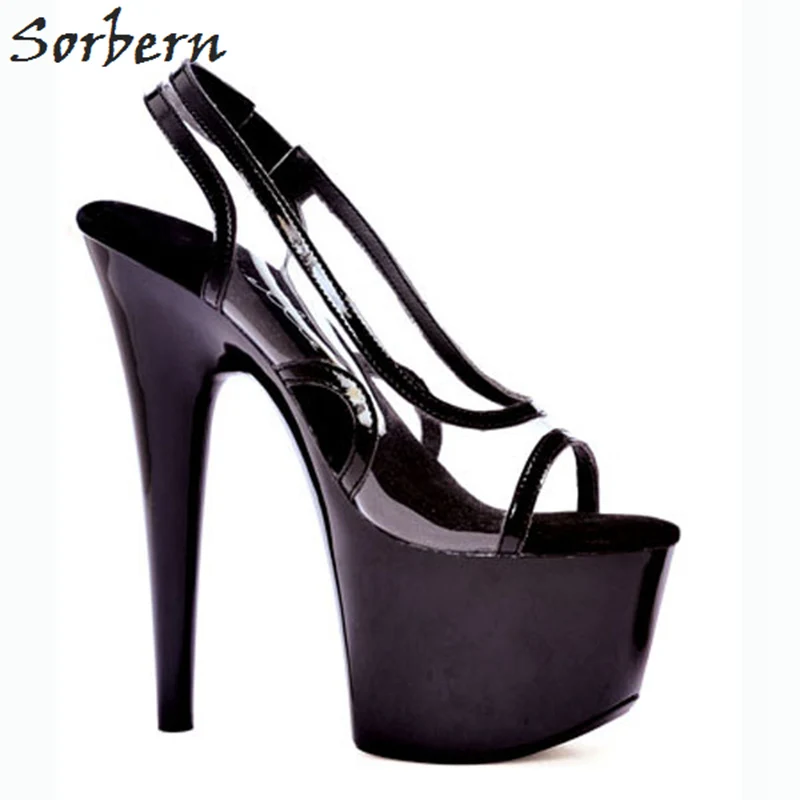 Black Chaussures Cm 2018 Peep Extrem Toe Pompes Sorbern Pvc 17 Transparent Pompe Haute Sur rouge Été Slingbacks Femmes Talons Stilettos Glissement FnqFwHpZa