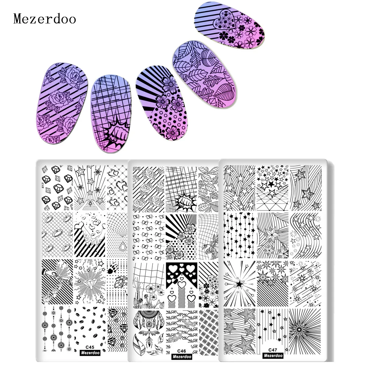 3 шт./компл. пластина для стемпинга для нейл-арта в виде геометрических фигур цветок набор для стемпинга и нейл-шаблон любовь Алмазный Маникюр пластина с изображениями для нейл-арта: Mezerdoo