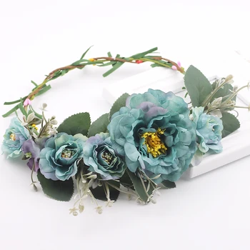 Floral Headband Hairwear Bridal Hair Ornament Fabric Flower Crown Wedding Hair Accessories Headbands Floral Head Wreath Travel hippie love flower garland crown valentine wedding hair wreath boho floral headband artificial flower headwear crown