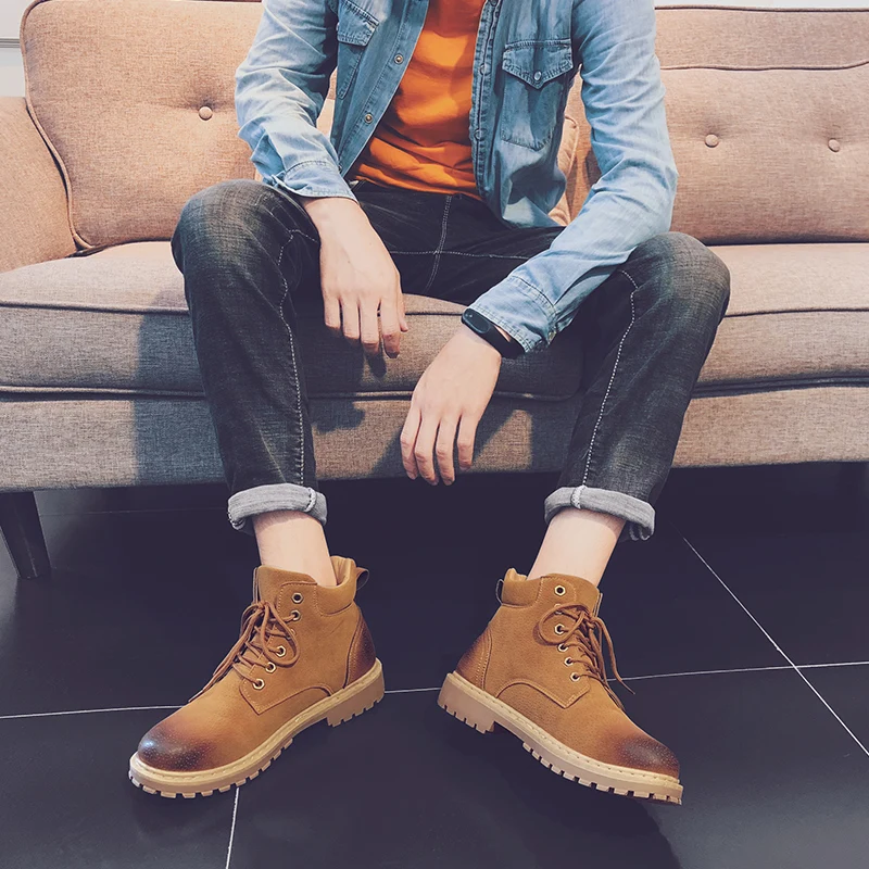 

Martin Boots Casual Leather Shoes Winter Loafers Keep Warm Fashion Sneakers Footwear Quality Leather High Top Plush Men Shoes