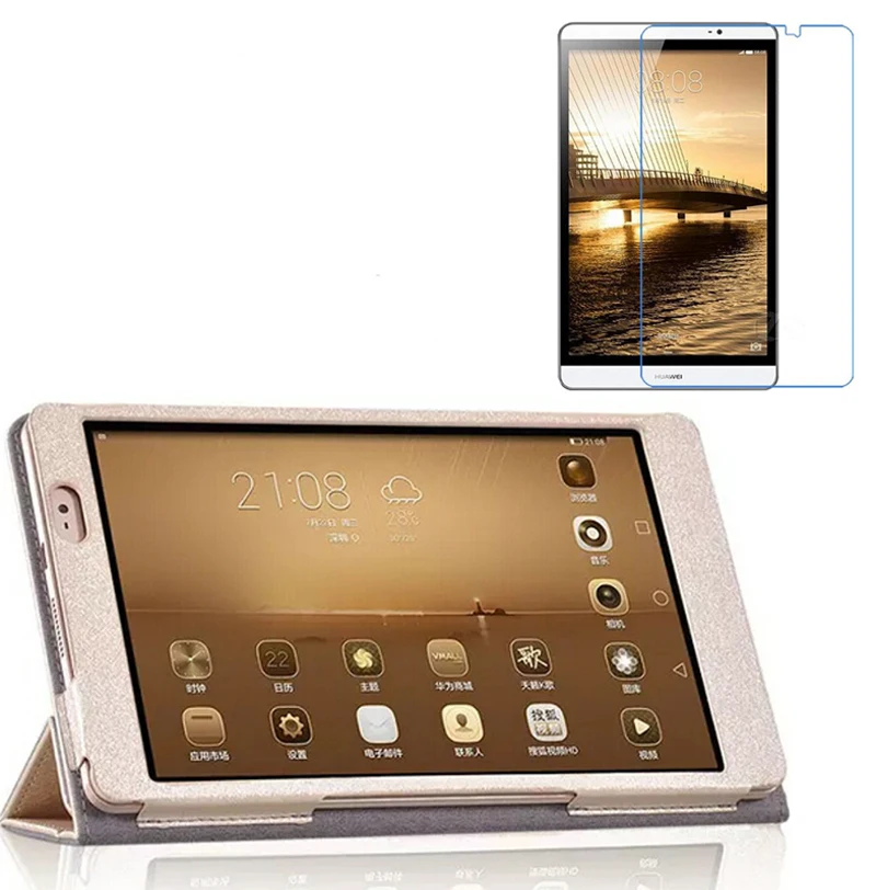 

Luxury Silk Grain Folio Stand Leather Case Smart Cover For MediaPad Media Pad M2 8.0 M2-801 801 802 +1x Clear Screen Protector