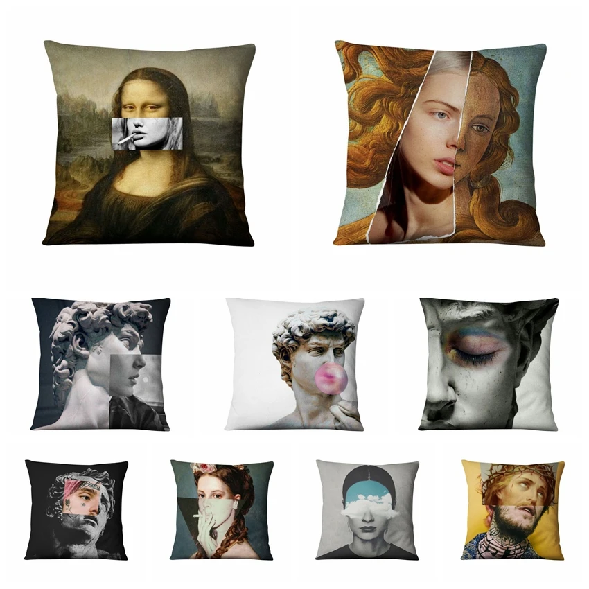 

Home Decoration Pillow Vintage Abstract Artistic Figures Poster Printed Pillowcase Almofadas Decorativas Para Sofa Throw Pillow