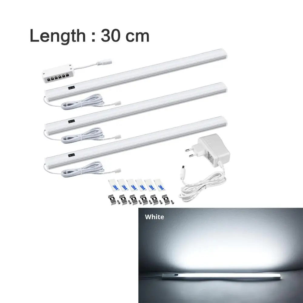 White 30cm x 3Pcs 2 шт. светодиодный светильник для Кухня ручная лампа сканера со штепсельной вилкой европейского стандарта 12V ручной Сенсор переключатель светодиодный светильник жесткая бар светильник для Спальня шкаф лампы - Цвет: White 30cm x 3Pcs