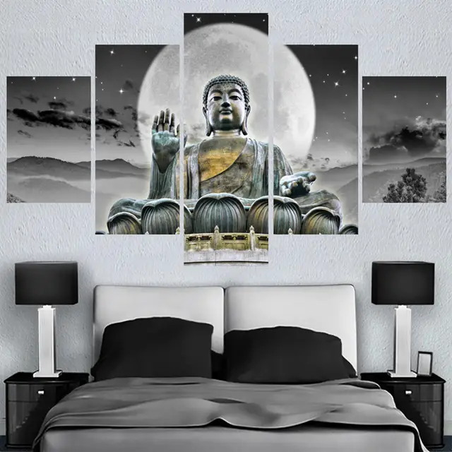 Canvas Modular Home Decor 5 Pieces Pcs Buddha Painting Hd Frame Canvas Modular Home Decor 5 Pieces Pcs