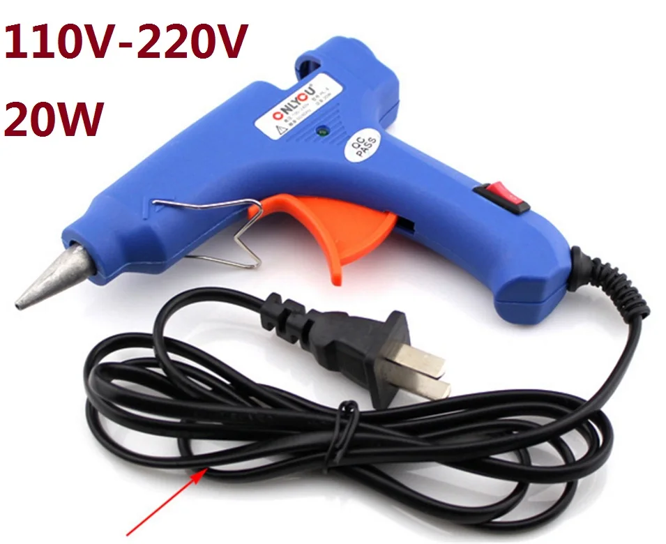 20W 100V 240V Hot Melt Glue Gun with 2pc 11mm Glue Stick Heat Temperature Tool Industrial Guns