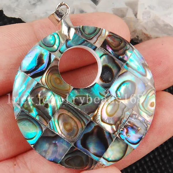 

Free Shipping Women Fashion Jewelry 35mm New Zealand Blue Abalone Shell Round Pendant Bead C3071