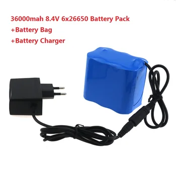 

8.4V 36000mAh 26650 Battery For Bicycle Light 6x26650 Rechargeable li-ion Battery Pack Bike Accessories with charger plug