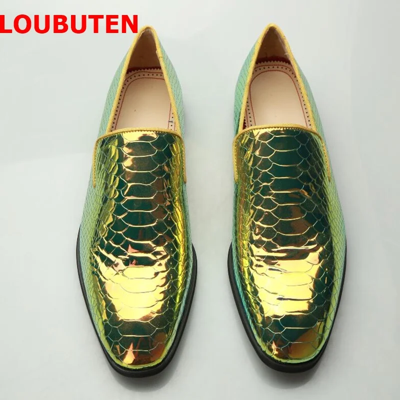 LOUBUTEN Яркие кожаные лоферы с узором змеиной кожи новые модные слипоны мужские