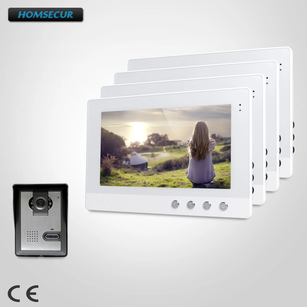 

HOMSECUR 10.1" Wired Video Security Door Phone With One Button Unlock 1Camera 4Monitors XC005+XM101-W
