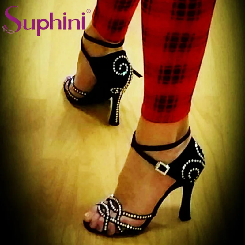 Специальное предложение; коллекция года; фабрика Suphini; обувь для танцев; дизайн; обувь для латинских танцев - Цвет: Black 10cm heel