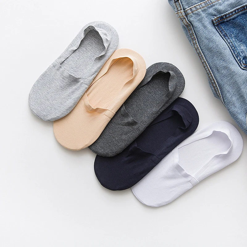 

One Pair Men's Invisible No Show Socks Silicone Non-Slip Boat Socks Breathable Modal Cotton Spring Autumn Casual Solid Soft Sock