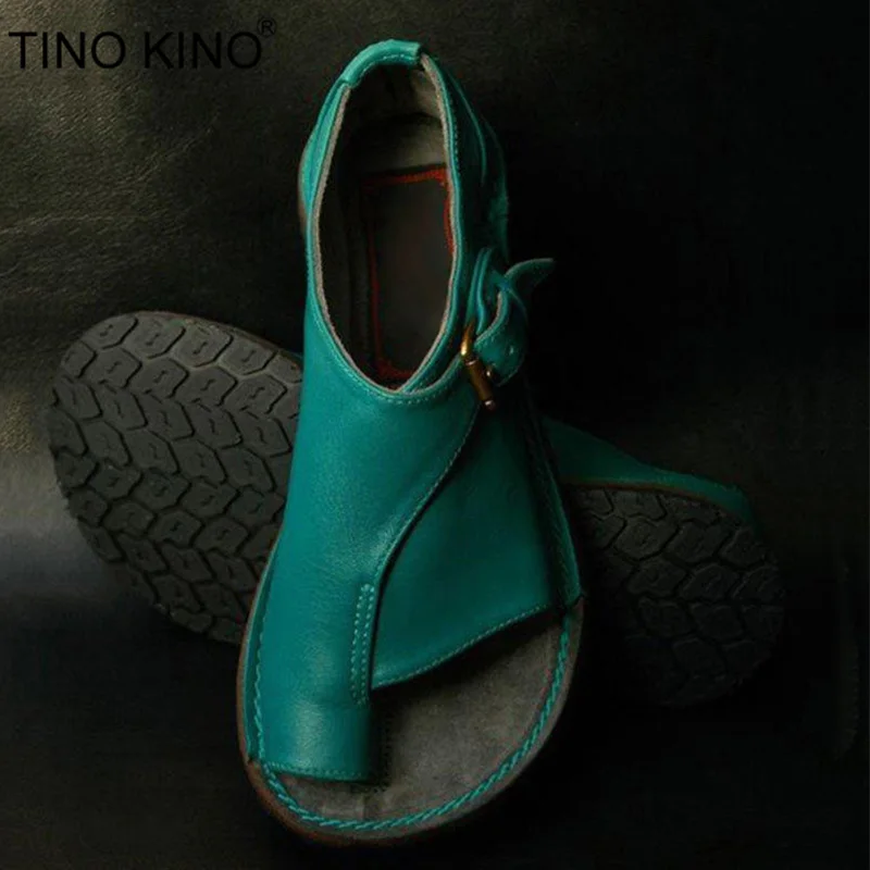 TINO KINO/женские летние сандалии на плоской подошве с пряжкой и открытым носком; женская винтажная модная обувь из искусственной кожи высокого качества; женская повседневная обувь размера плюс