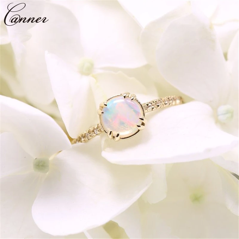 White Fire Opal Rings for Women Gold Rings for Girls Trendy CZ Crystal Finger Ring Jewelry Brithday Gifts bague femme Q40