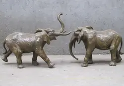 JP S0268 17 "Китай Медь Бронза Морщинистой корой Африканских животных слон хоботных пара статуя (B0413)