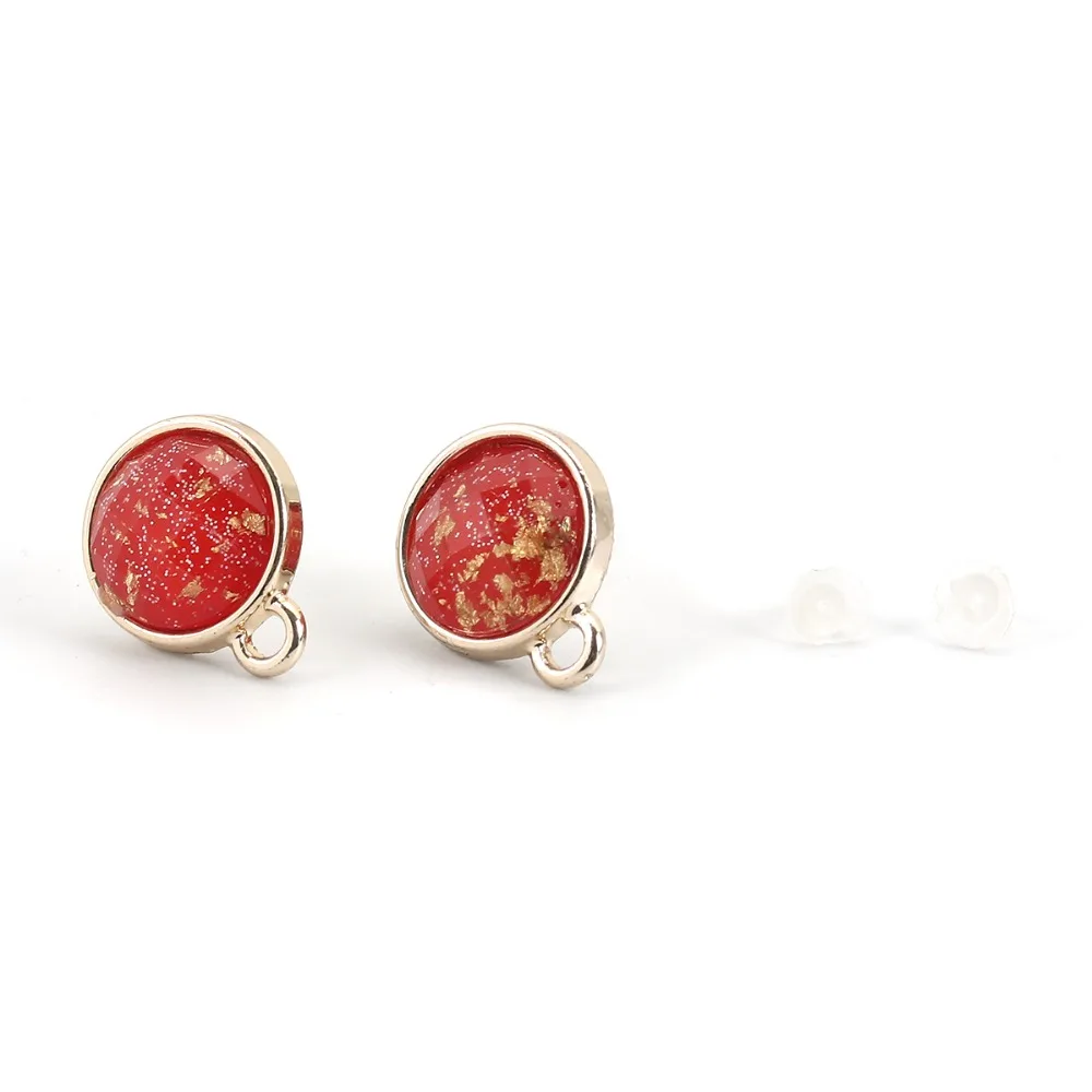 DoreenBeads из цинкового сплава стеклянные серьги-гвоздики круглые золотистые белые