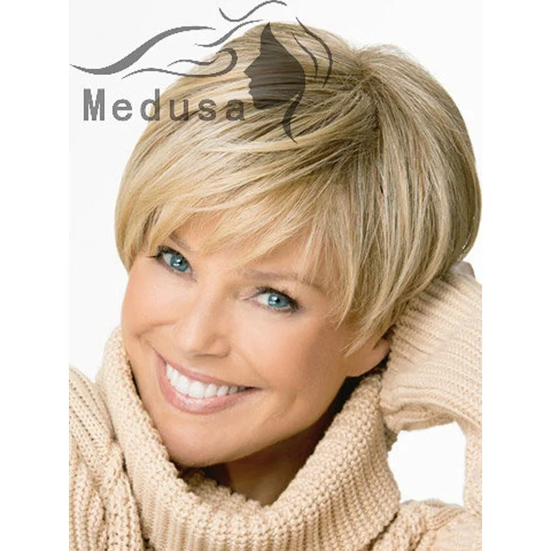 Medusa Hair Products Sassy Boy Cut Short Pixie Wigs For Women Straight Haircuts Full Synthetic Blonde Wig With Bangs Sw0081 Wig Back Wigwig Hairband Aliexpress