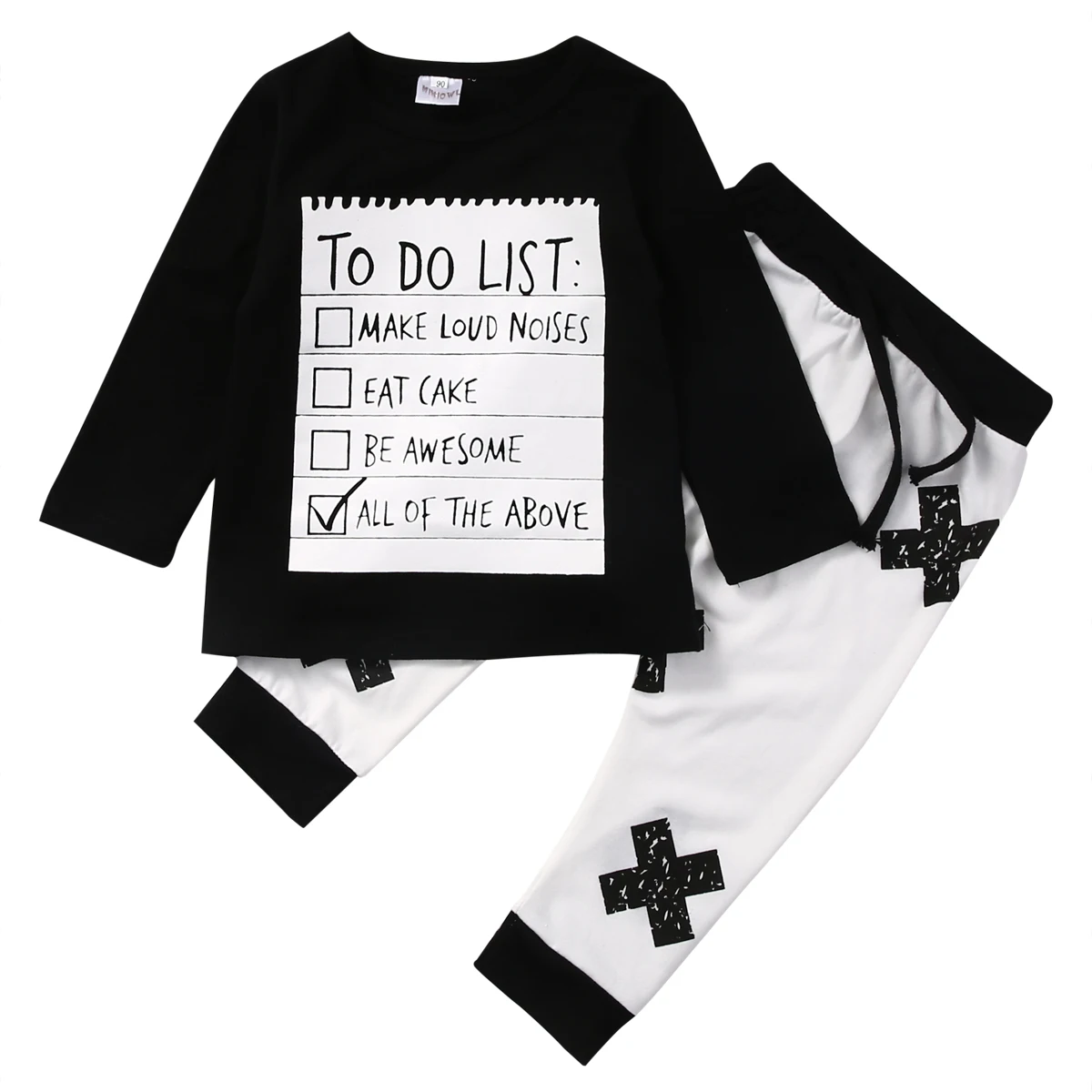 

2pcs!!Toddler Kids Baby Boys Outfit Clothes Printing Long Sleeve T-shirt Tops+Cross Long Pants Trousers 2PCS Set