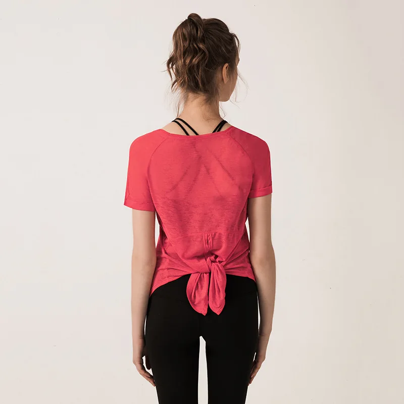 

Relaxed Breathable Workout Tops For Women Short Sleeve Back Split Yoga Shirt Curved Hem Gym Fitness Sports T-shirts Plus Size