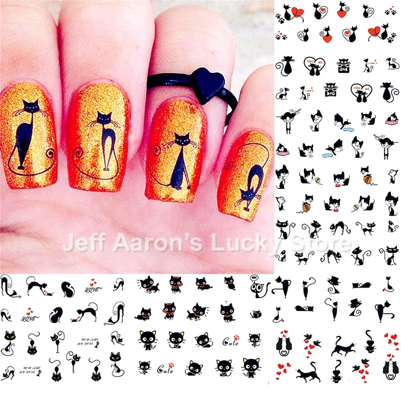 12PCS/Lot Beauty Black Cat Water Transfer Nail Art Sticker Decals Nails Decoration Manicure Tools Nail Art Tools