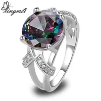 lingmei Free Shipping Mystic Rainbow Topaz Multi-Color AAA Silver Ring Fashion Women Jewelry Size 6 7 8 9 10 11 12 13 Wholesale