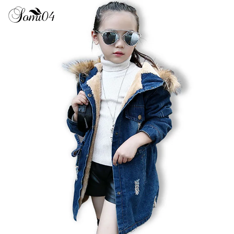 

Fashion Girls Denim Coat 2018 Thick Velvet Kids Girls Jackets 3 4 5 6 7 9 11 13 14 Years Long Winter Children Cashmere Outerwear