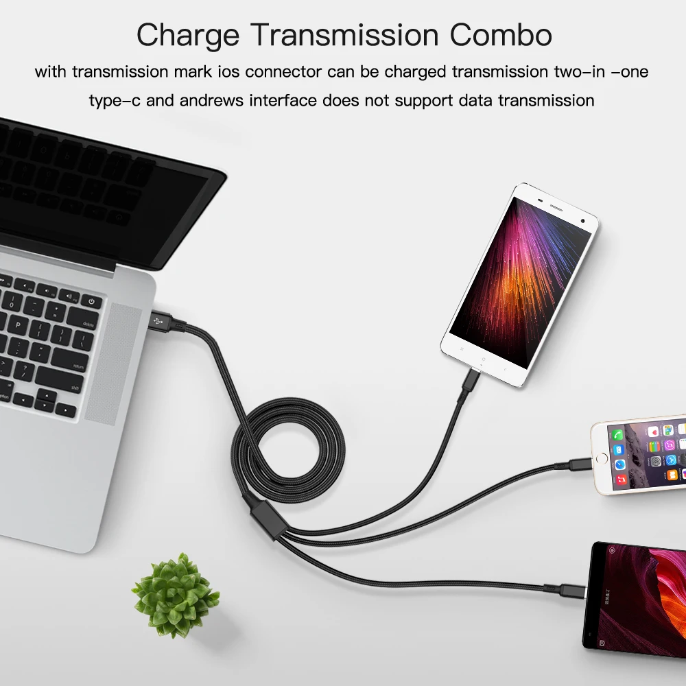 كابل يو اس بي ل فون XS X 8 7 6 شحن شاحن 3 في 1 المصغّر USB كابل للأندرويد USB TypeC الهاتف المحمول الكابلات لسامسونج S9