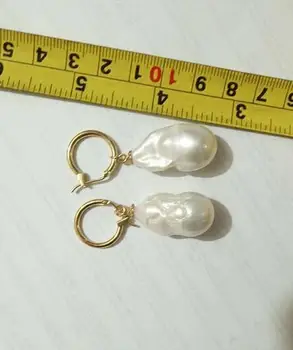 

Free shipping REAL HUGE AAA SOUTH SEA WHITE BAROQUE PEARL Earrings plated gold