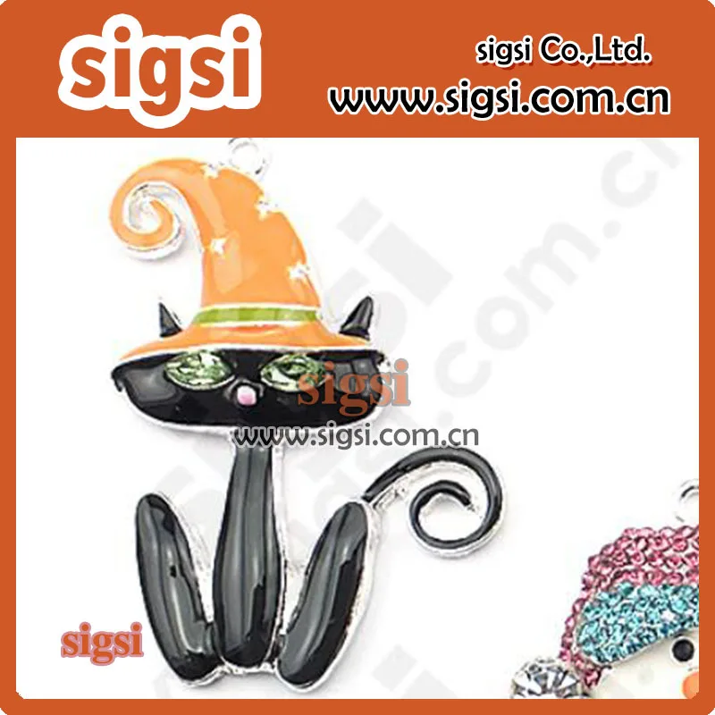 

100 шт Горячая продажа эмаль Хэллоуин Волшебный Кот горный хрусталь кулон для diy ожерелье подарок