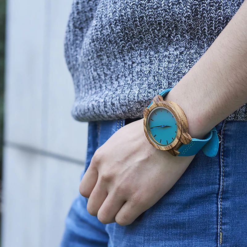 BOBO BIRD Lover's Wood Watches Women Relogio Masculino Men Watch Turquoise Blue relogio feminino Ideal Gifts Drop Shipping