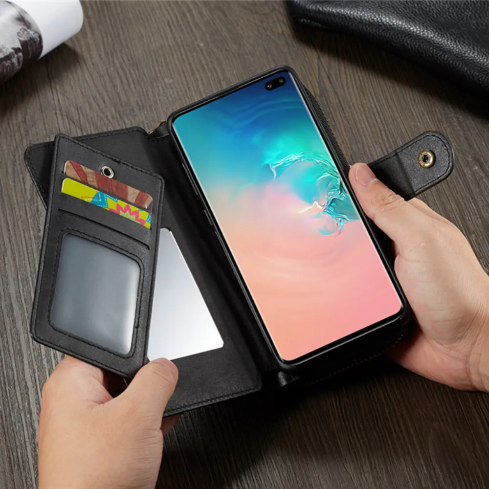 

Wallet Zipper Phone Case for Galaxy S10+ S10 S10e S9 S8 S7 PU Leather Kickstand Shell Card Slot Cover for Samsung Note8 Note9