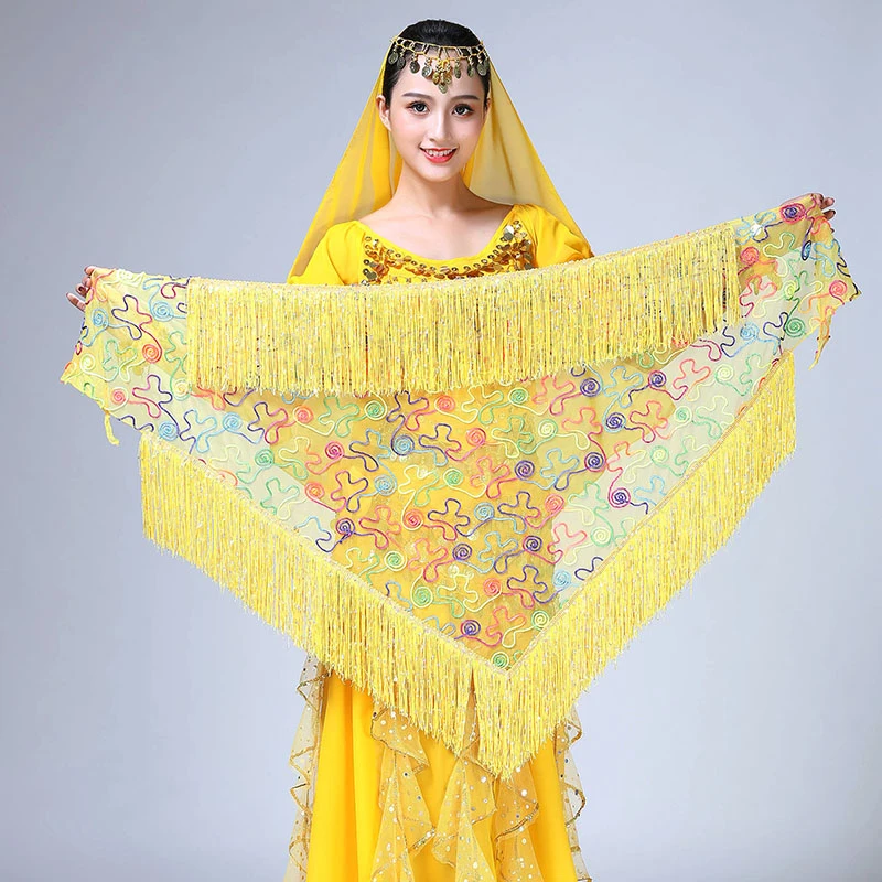 

Ladies Triangle Waist Chain Print Gradient Stepping Line Color Line Long Tassel Indian Dance Belly Dance Sequins Waist Chain