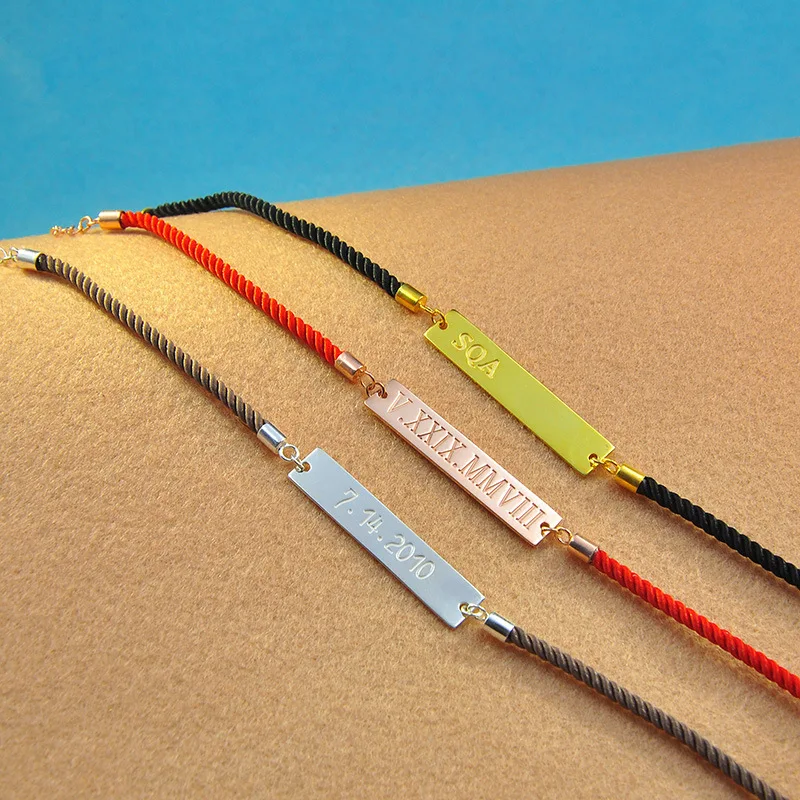 

FYB222 FY Personalized Jewelry Engraved Jewelry Special Gift Copper Bracelet Personalized Name Bar Bracelet Rope Bracelet