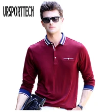 Весенне-осенние мужские рубашки поло с карманом, мужские рубашки поло с длинным рукавом, рубашки поло, деловые повседневные однотонные облегающие рубашки поло
