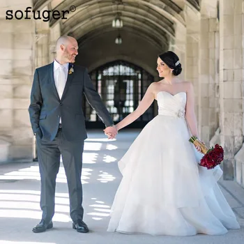 

White Long Elegant Sexy Sweetheart Organza Pleat Weddding Dresses Bridal Gown Wedding Vestidos de Noivas Custom